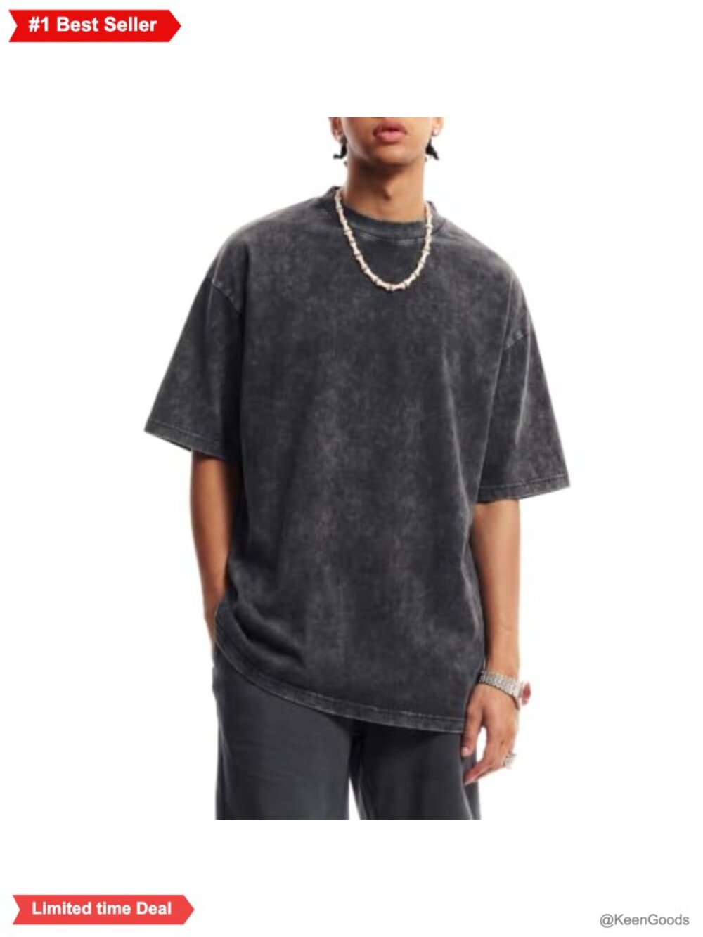 Mens Oversized Acid Wash Cotton Crewneck Short Sleeve Tee Loose Fit